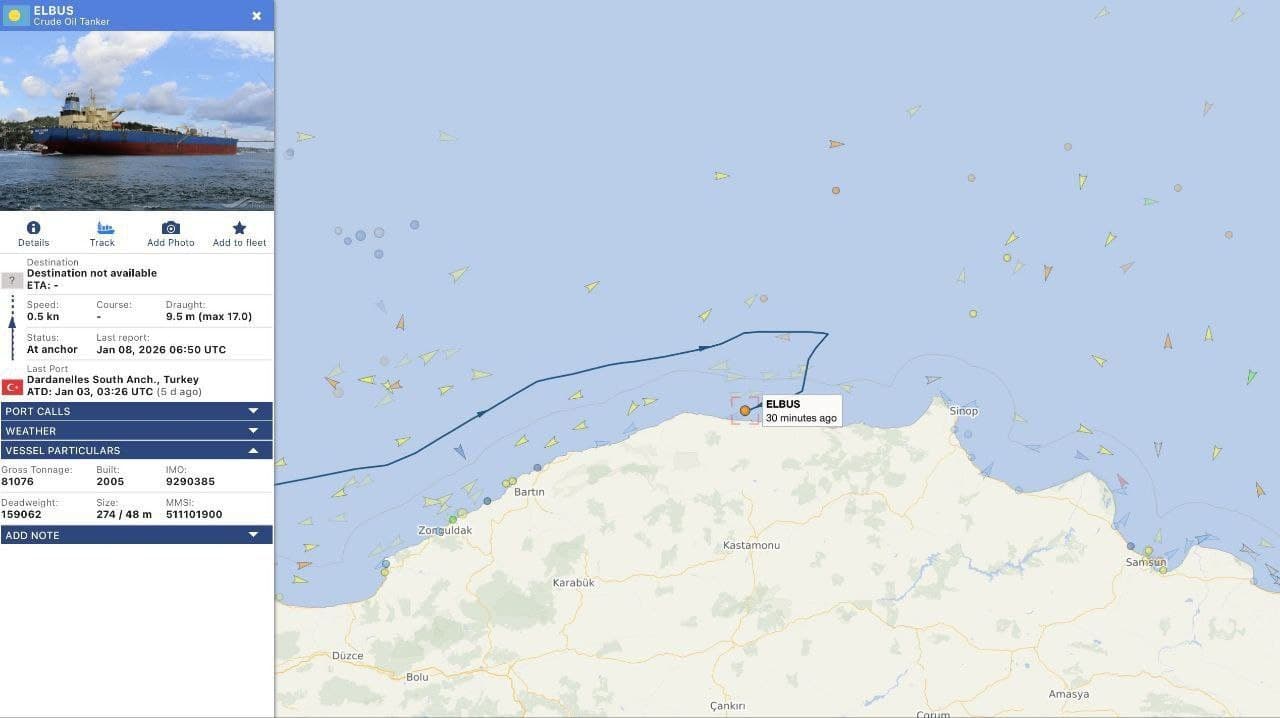 Palau-flagged tanker ELBUS struck by drone in Black Sea, diverted to Turkey