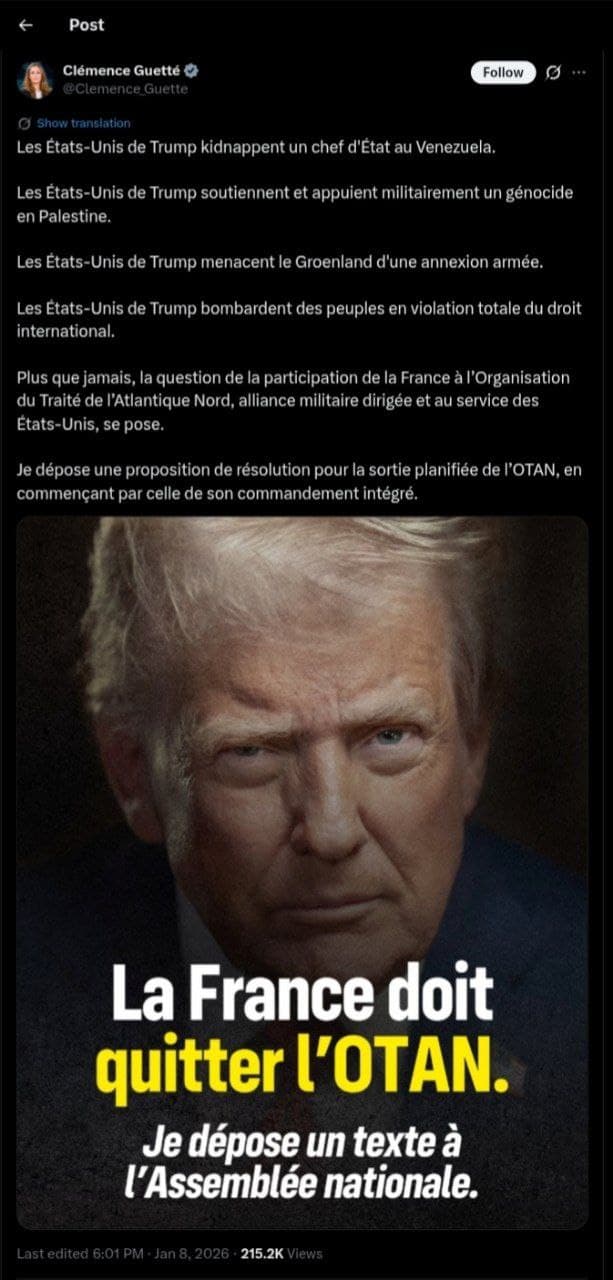 Clémence Guetté proposes France's withdrawal from NATO's integrated command