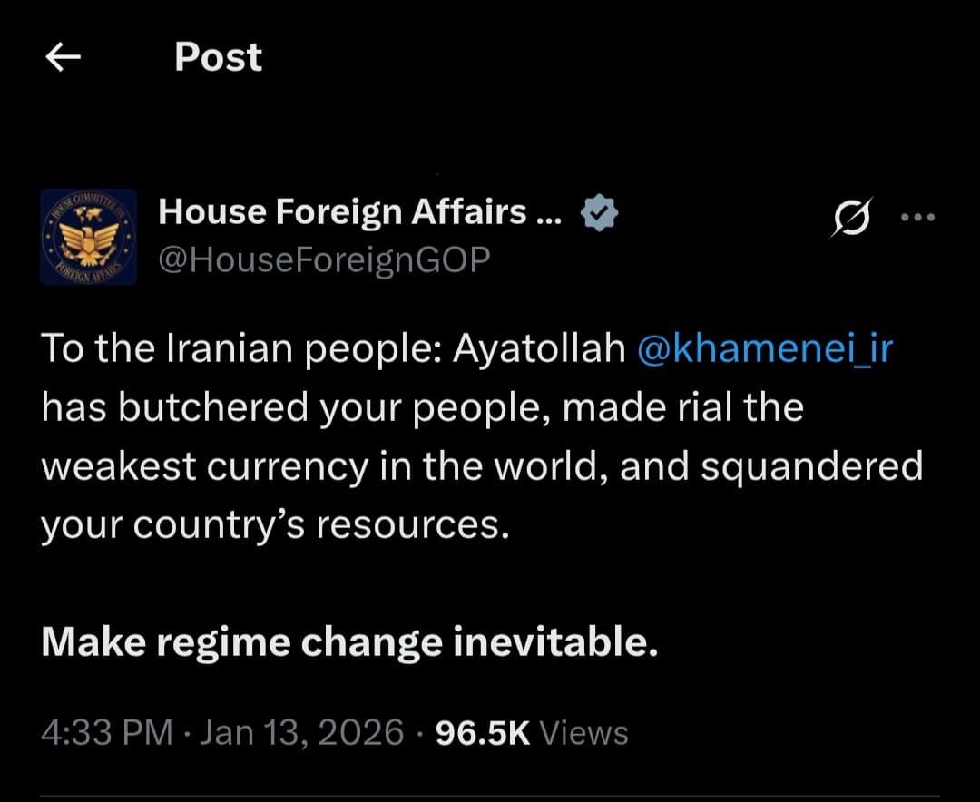 U.S. House Committee on Foreign Affairs calls for regime change in Iran