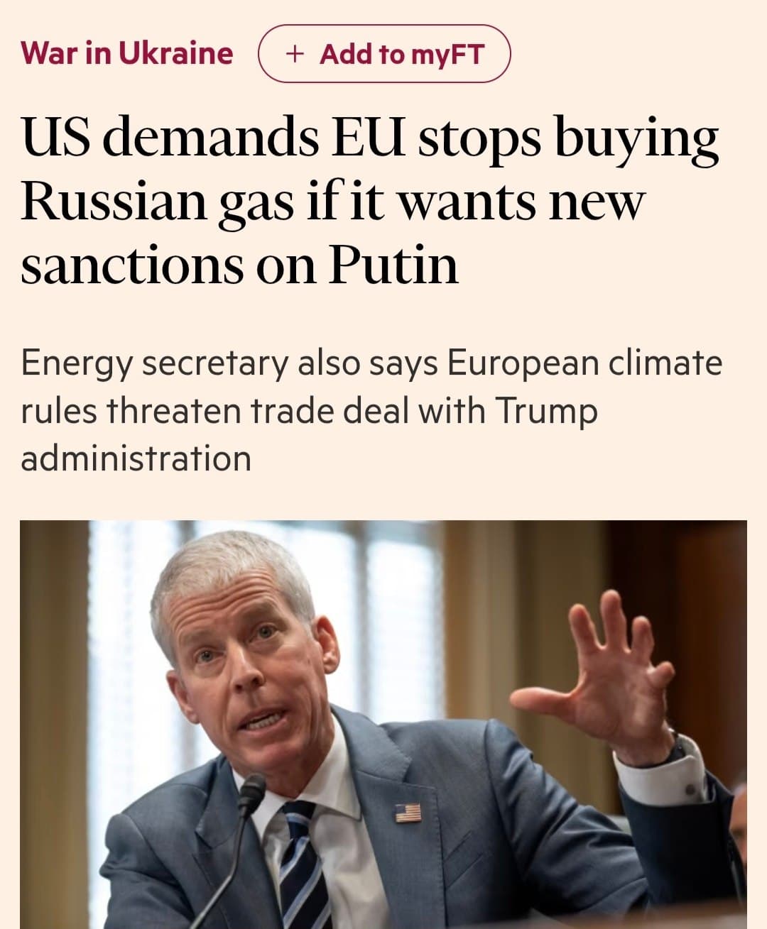 US Urges EU to Halt Russian Gas Purchases for New Sanctions