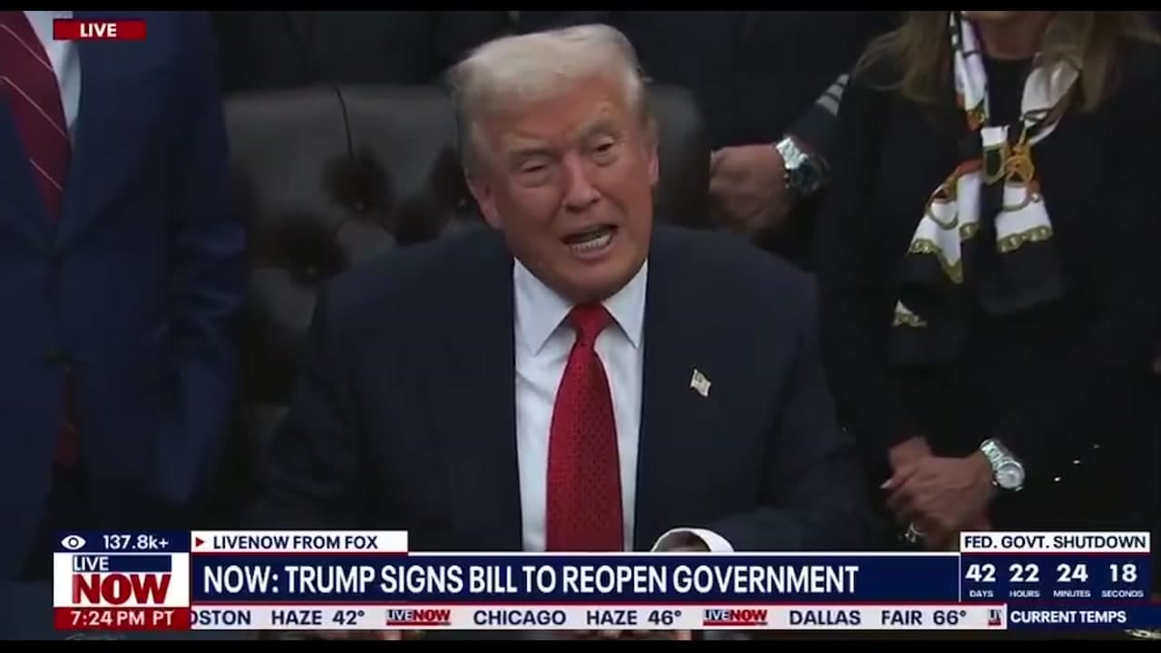[Video] Trump signs bill to end 43-day government shutdown, longest in U.S. history