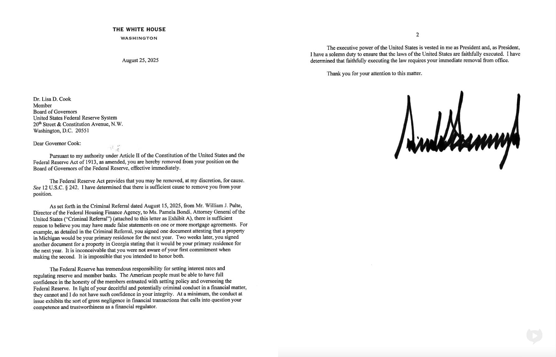 Featured image for: Trump Dismisses Fed Governor Lisa Cook Over Allegations of Deceit Trump Dismisses Fed Governor Lisa Cook Over Allegations of Deceit