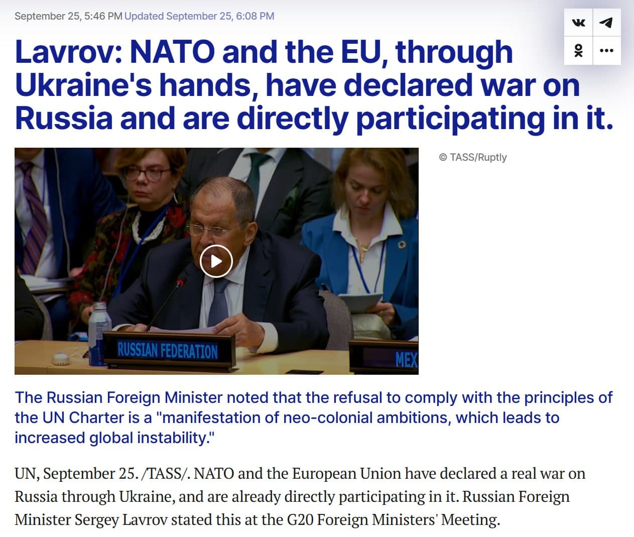 Featured image for: Lavrov: NATO and EU have declared war on Russia, participating directly Lavrov: NATO and EU have declared war on Russia, participating directly