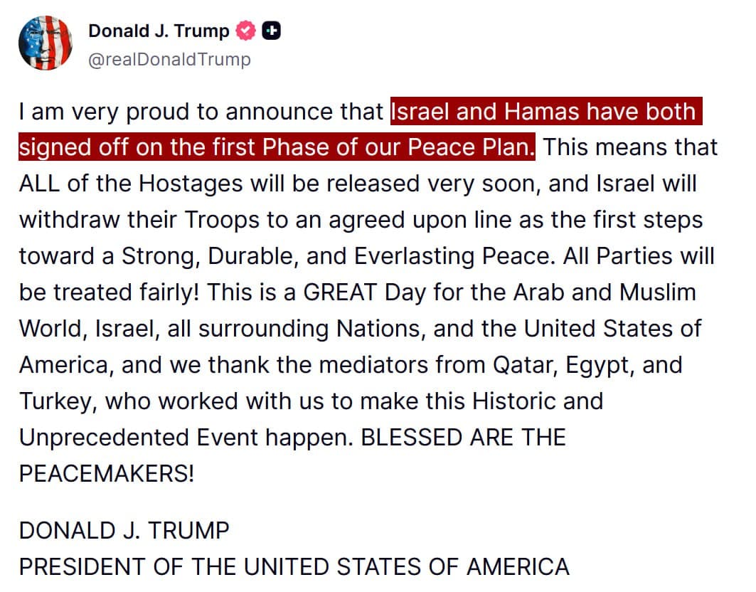 Featured image for: Trump announces first phase of Hamas-Israel ceasefire agreement reached Trump announces first phase of Hamas-Israel ceasefire agreement reached