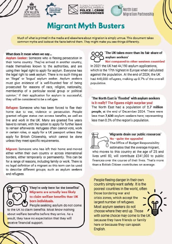 Featured image for: UK Police and Crime Commissioners launch 'Migrant Myth Busters' leaflet UK Police and Crime Commissioners launch 'Migrant Myth Busters' leaflet
