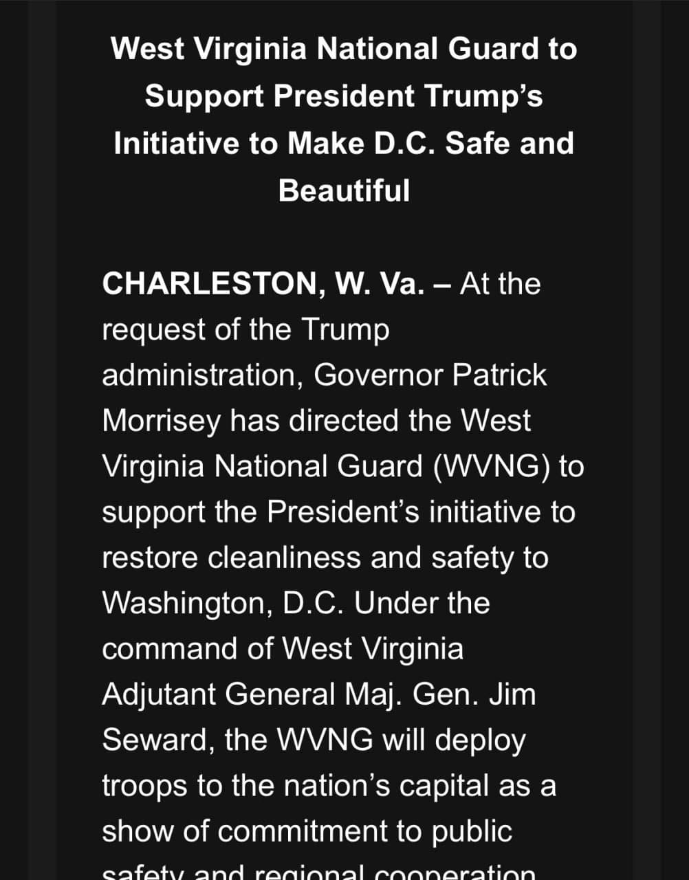 Featured image for: West Virginia Governor Sends 400 National Guard Troops to DC for Critical Mission West Virginia Governor Sends 400 National Guard Troops to DC for Critical Mission
