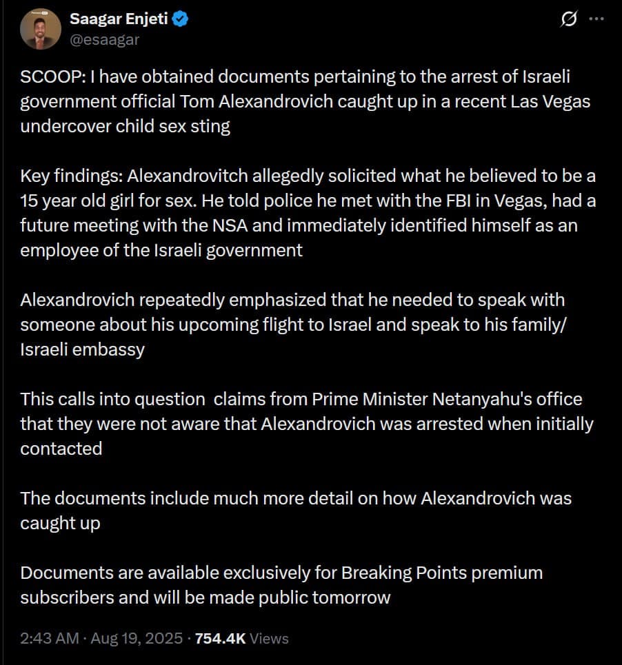 Featured image for: Exclusive: Israeli Official Tom Alexandrovich Arrested in Vegas Child Sex Sting Exclusive: Israeli Official Tom Alexandrovich Arrested in Vegas Child Sex Sting