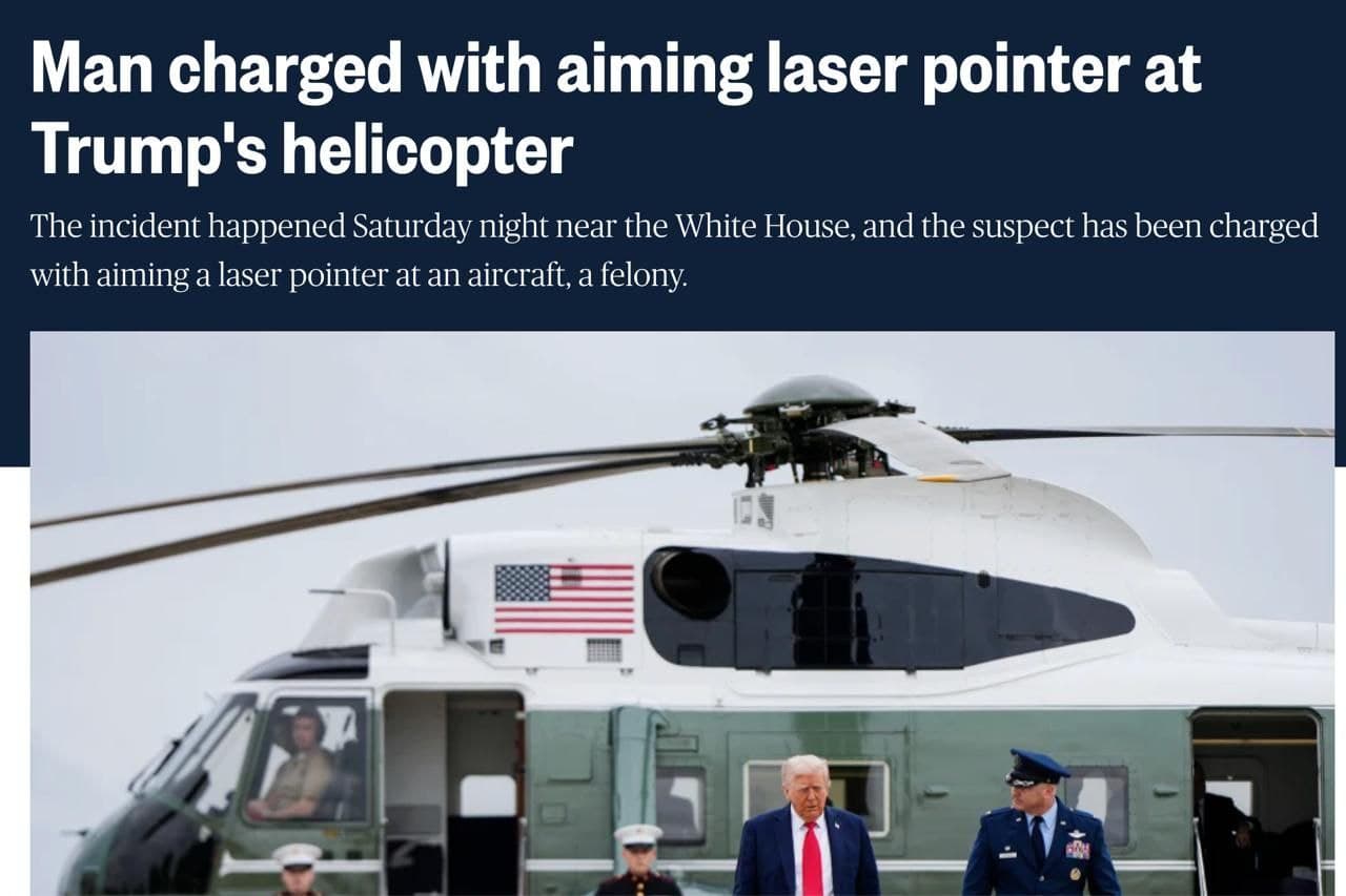 Featured image for: Man with laser pointer attempts to blind Trump helicopter pilot Man with laser pointer attempts to blind Trump helicopter pilot
