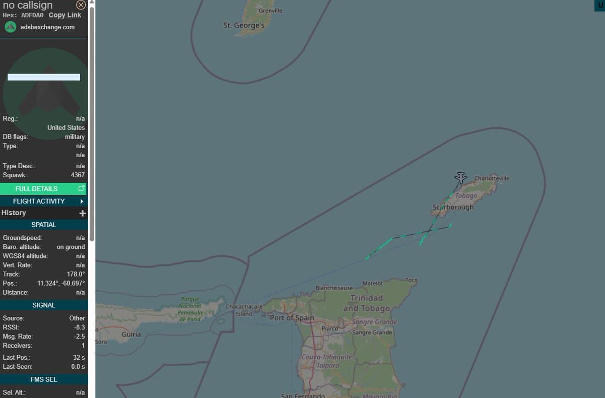Featured image for: Unidentified aircraft, believed to be U.S. military, spotted near Tobago Unidentified aircraft, believed to be U.S. military, spotted near Tobago
