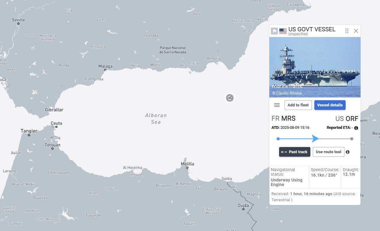 USS Gerald R. Ford spotted in Alboran Sea, heading to Caribbean Sea