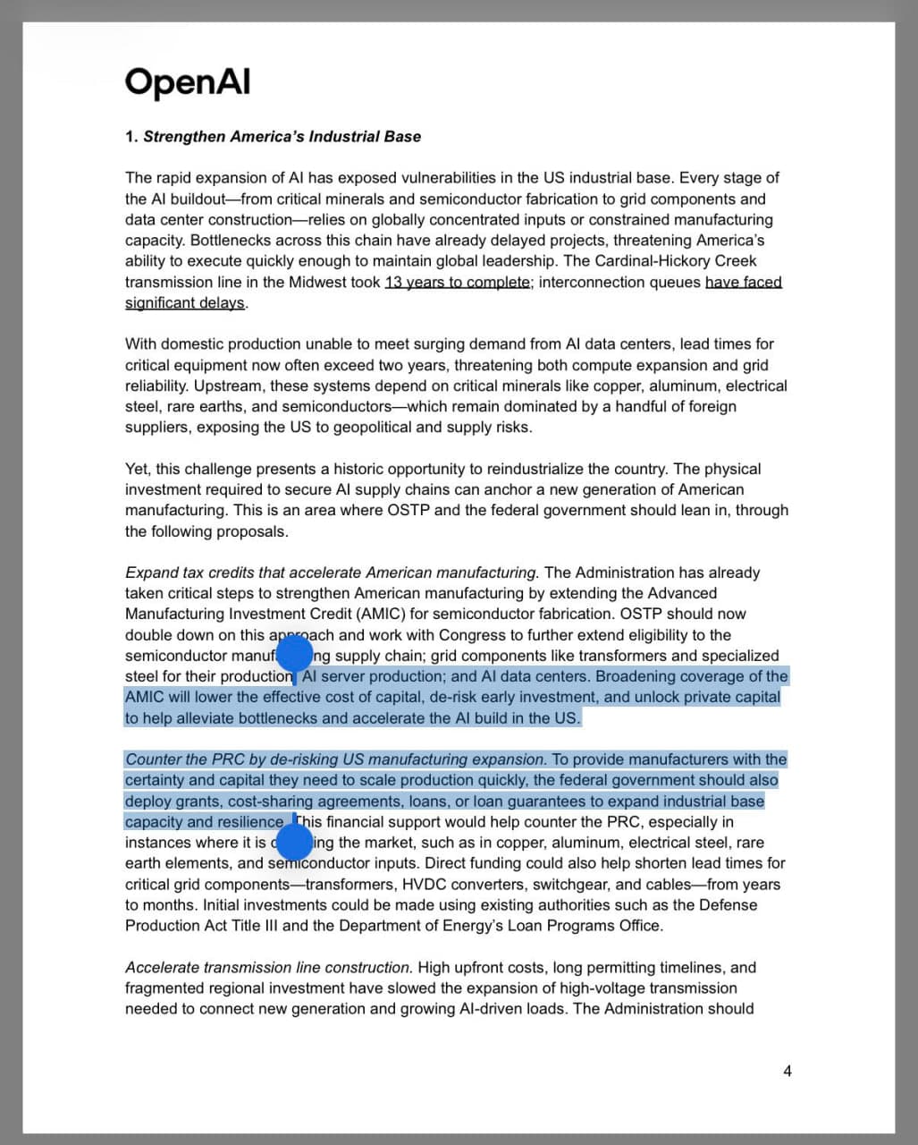 OpenAI advocates for including datacenter spend in American manufacturing