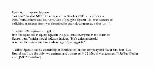 Jeffrey Epstein funded Jean-Luc Brunel's MC2 Model Management agency