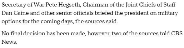 Senior U.S. military officials brief Trump on land strike options in Venezuela