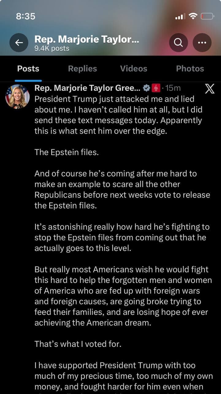 Marjorie Taylor Greene criticizes Trump for prioritizing Epstein files