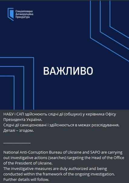 Featured image for: NABU prosecutors raid residence of Zelensky's advisor Andrey Yermak NABU prosecutors raid residence of Zelensky's advisor Andrey Yermak