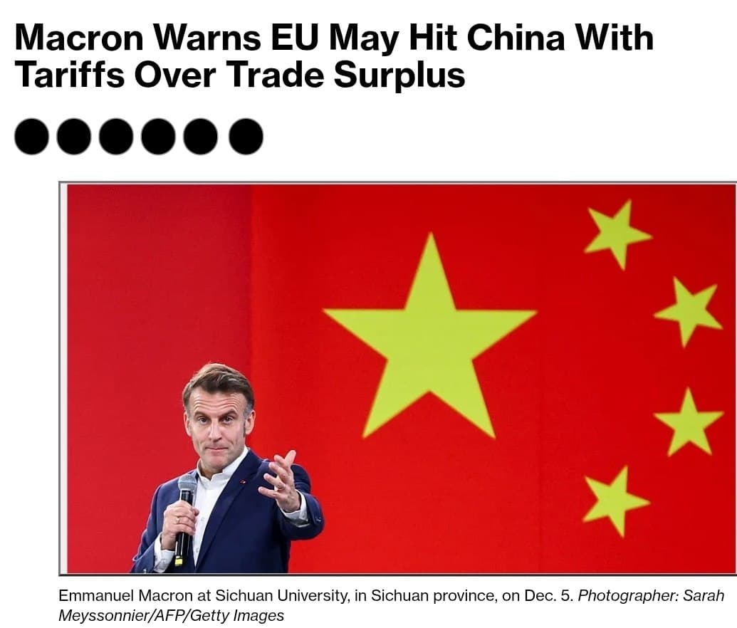 Featured image for: Macron warns EU may impose tariffs on China over trade imbalance Macron warns EU may impose tariffs on China over trade imbalance