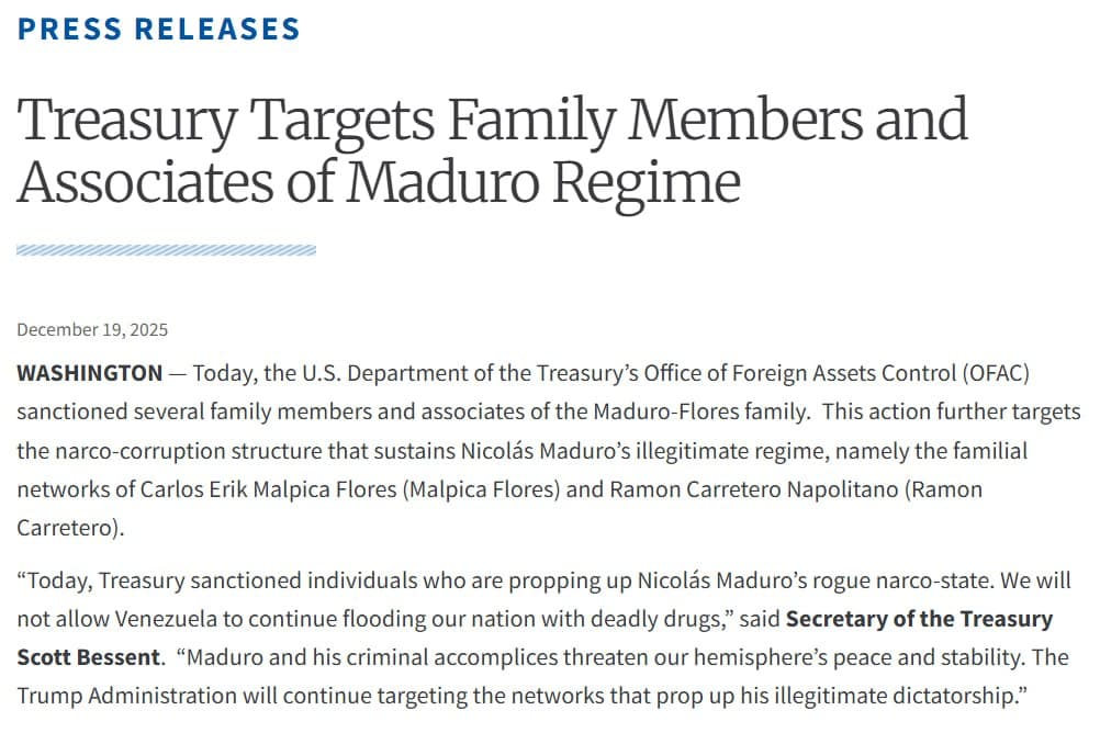 Featured image for: U.S. sanctions seven associates of Venezuelan President Nicolás Maduro U.S. sanctions seven associates of Venezuelan President Nicolás Maduro