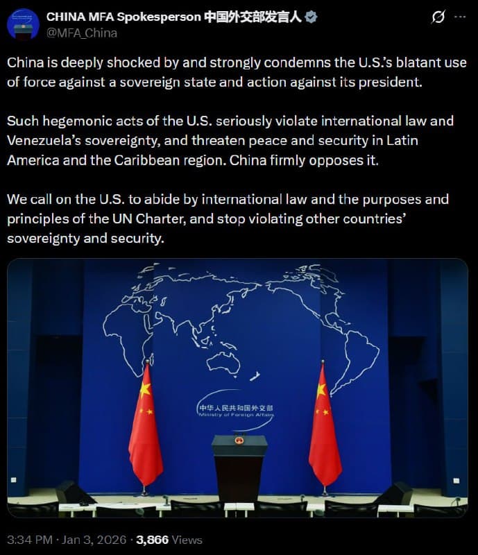 Featured image for: China condemns U.S. actions against Venezuela and calls for respect of sovereignty China condemns U.S. actions against Venezuela and calls for respect of sovereignty