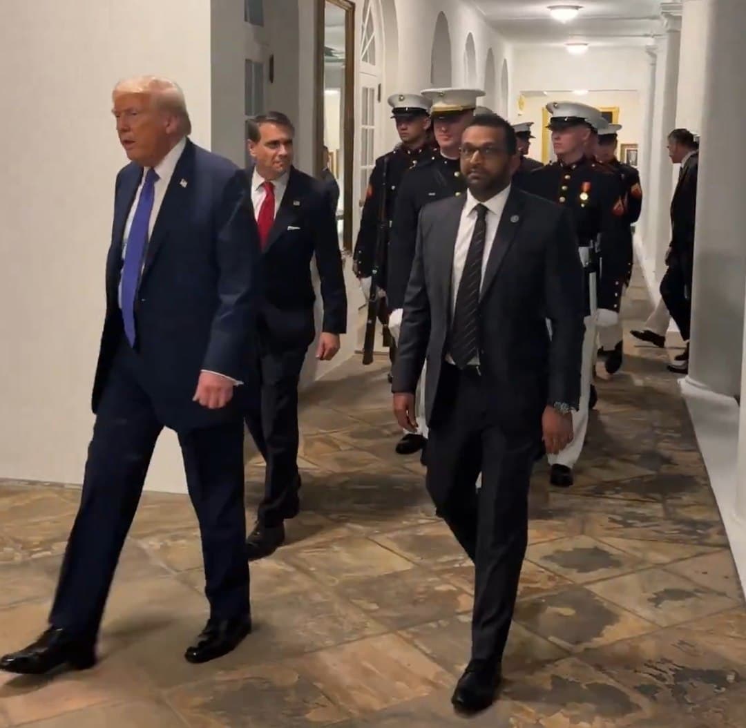 Featured image for: President Trump seen with FBI Director Kash Patel and Marine Corps Silent Drill Platoon President Trump seen with FBI Director Kash Patel and Marine Corps Silent Drill Platoon