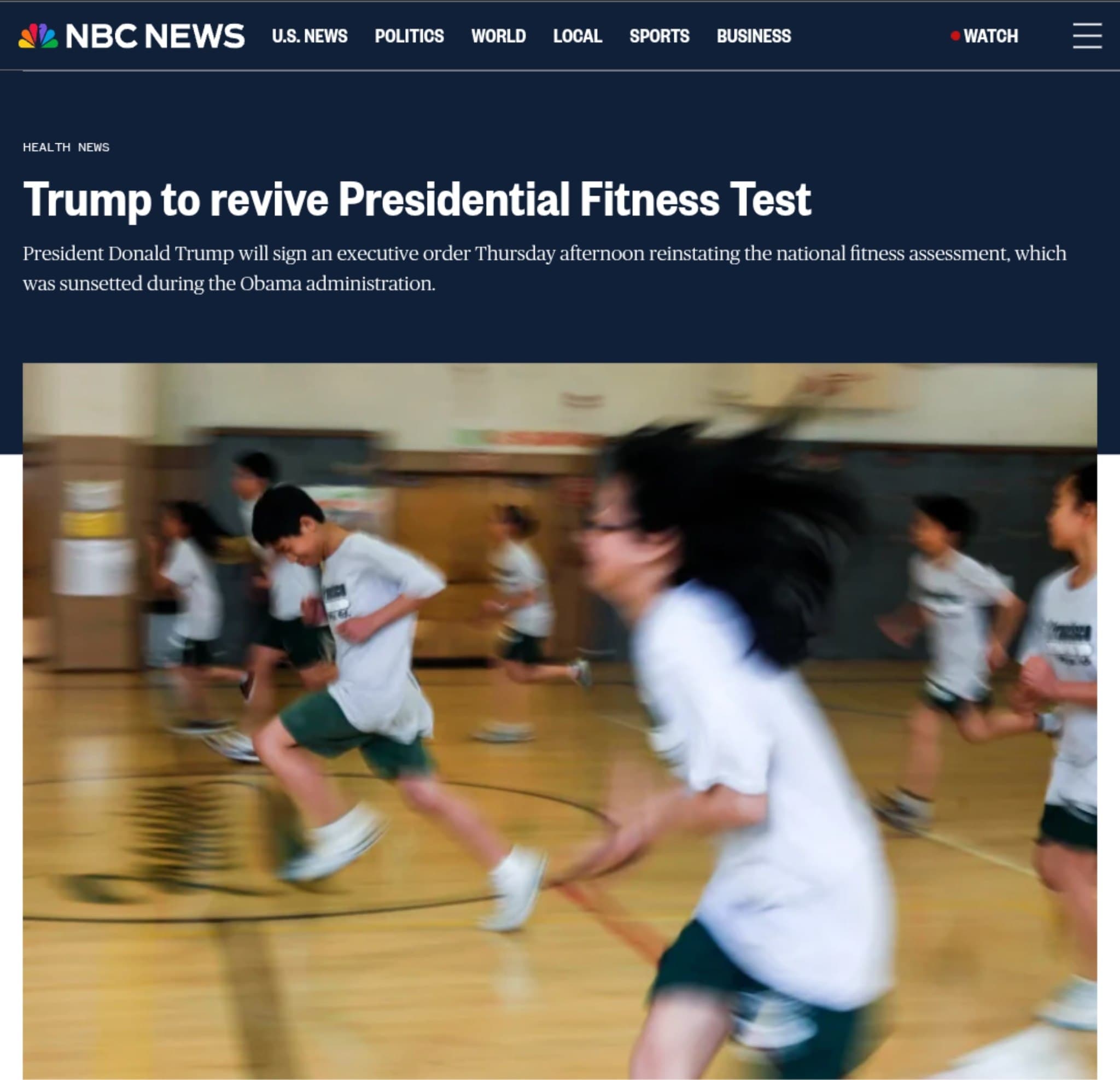 Featured image for: Trump Reinstates National Fitness Assessment, Aiming to Boost Youth Health Nationwide Trump Reinstates National Fitness Assessment, Aiming to Boost Youth Health Nationwide
