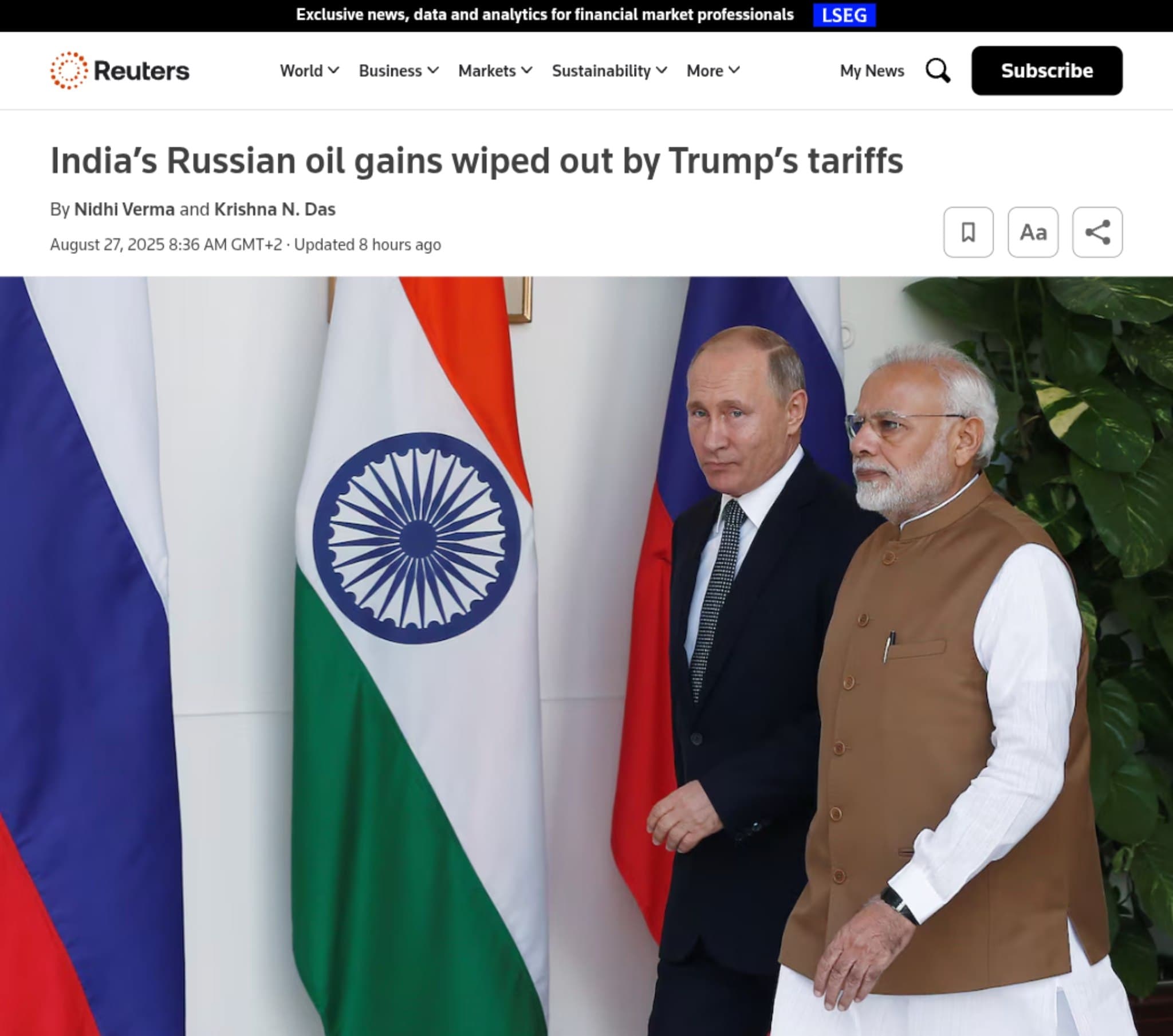 Featured image for: Trump's New Tariffs Threaten India’s $17 Billion Russian Oil Gains Trump's New Tariffs Threaten India’s $17 Billion Russian Oil Gains