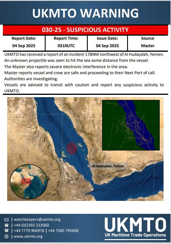 Featured image for: Suspicious Projectile Reported Near Yemen: UKMTO Issues Caution Suspicious Projectile Reported Near Yemen: UKMTO Issues Caution