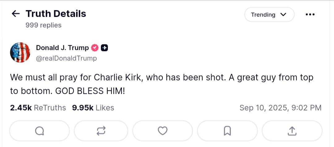 Featured image for: Charlie Kirk Shot: President Trump Calls for Prayer and Support Charlie Kirk Shot: President Trump Calls for Prayer and Support