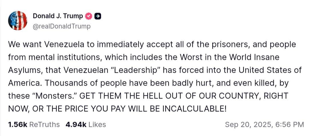 Featured image for: Trump demands Venezuela accept prisoners and mental health patients Trump demands Venezuela accept prisoners and mental health patients