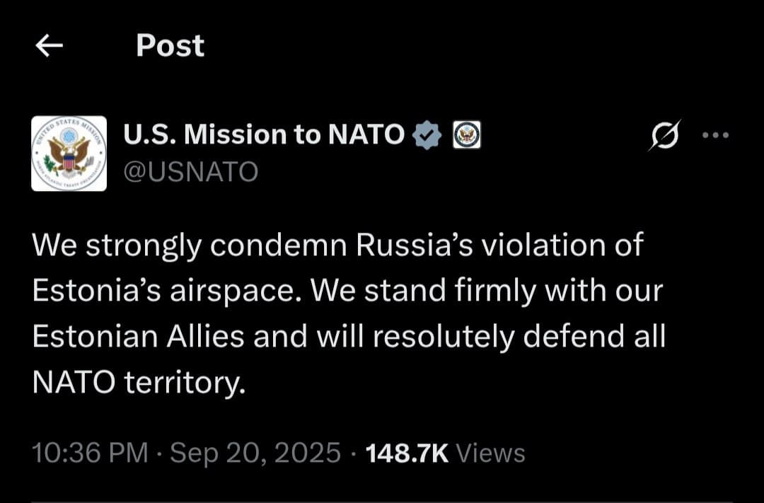 Featured image for: U.S. Mission to NATO condemns Russia's violation of Estonia's airspace U.S. Mission to NATO condemns Russia's violation of Estonia's airspace