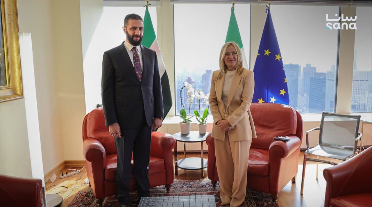 Featured image for: Syrian Interim President Ahmed al-Sharaa meets Italian Prime Minister Giorgia Meloni Syrian Interim President Ahmed al-Sharaa meets Italian Prime Minister Giorgia Meloni