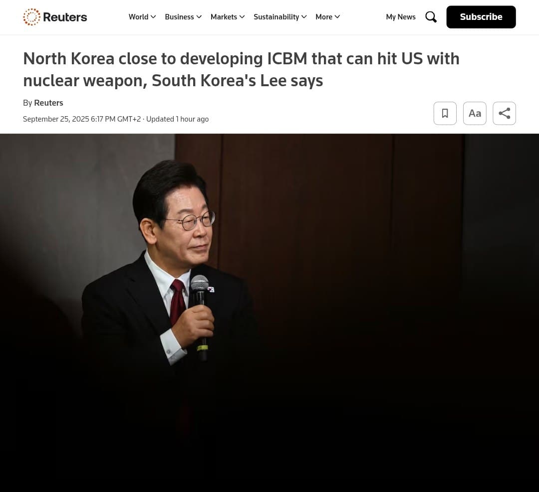 Featured image for: North Korea nearing completion of intercontinental ballistic missile, says South Korea's president North Korea nearing completion of intercontinental ballistic missile, says South Korea's president