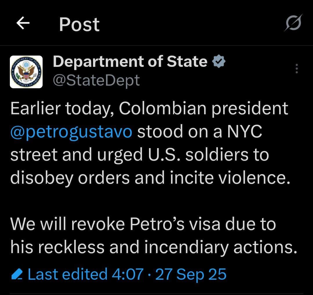 Featured image for: US Department of State to revoke Colombian President Gustavo Pedro's visa US Department of State to revoke Colombian President Gustavo Pedro's visa