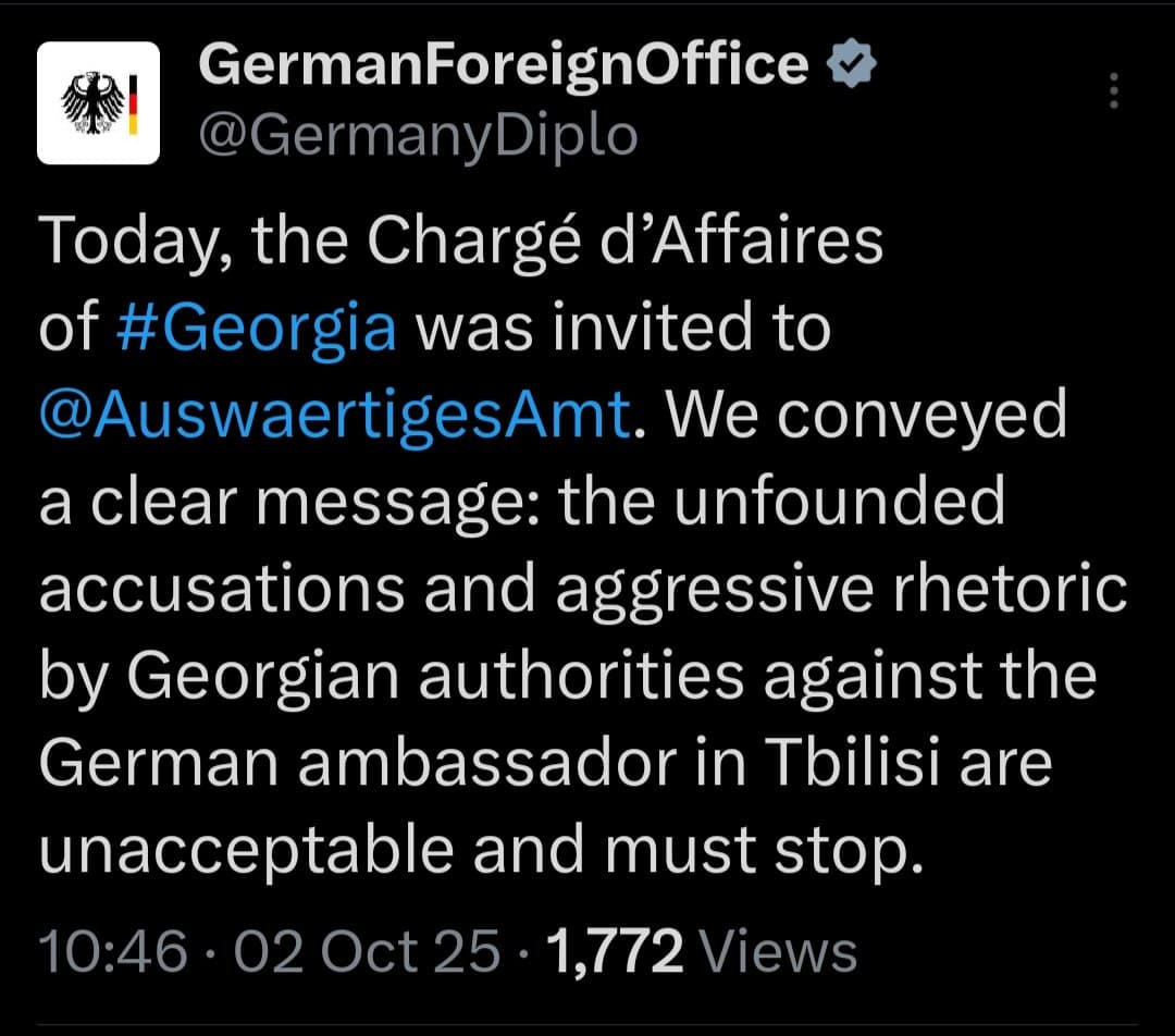 Featured image for: Germany summons Georgian Chargé d’Affaires over ambassador accusations Germany summons Georgian Chargé d’Affaires over ambassador accusations