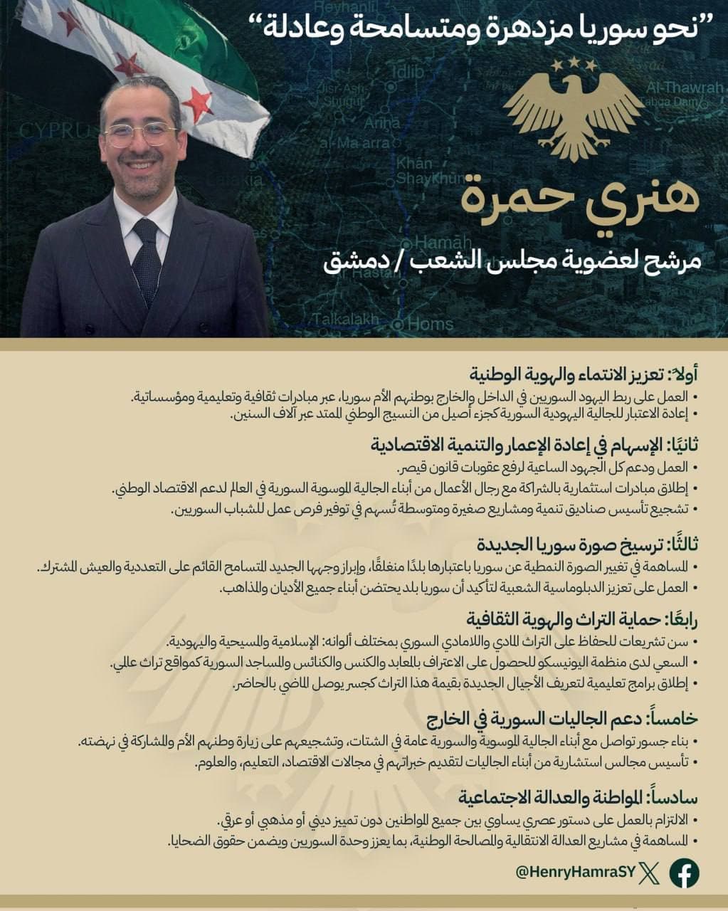 Featured image for: Henry Hamra becomes first Jewish candidate for Syrian Parliament since 1967 Henry Hamra becomes first Jewish candidate for Syrian Parliament since 1967