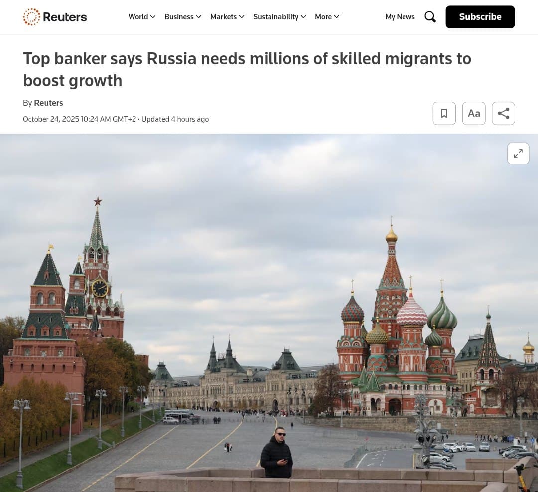 Featured image for: Russia needs millions of skilled migrants for 3.2% growth, says Sberbank CEO Russia needs millions of skilled migrants for 3.2% growth, says Sberbank CEO