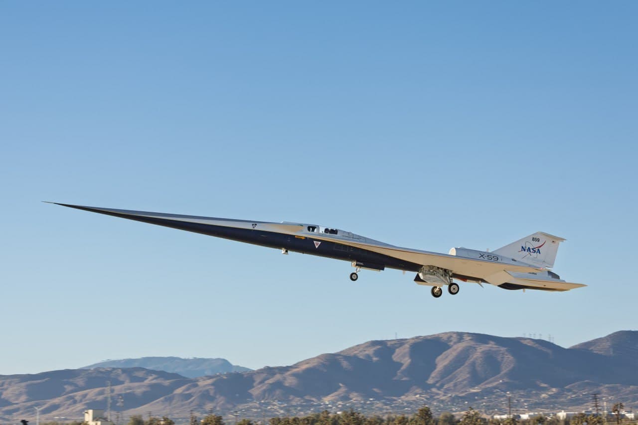 Featured image for: NASA's X-59 quiet supersonic jet completes first flight over California NASA's X-59 quiet supersonic jet completes first flight over California