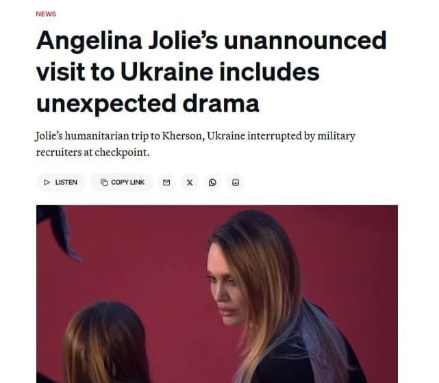 Angelina Jolie enters Ukraine for humanitarian visit without notifying officials