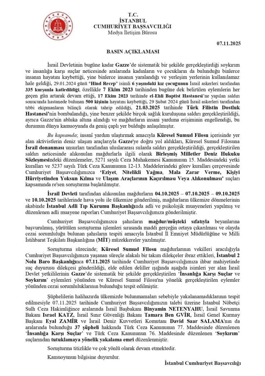 Türkiye issues arrest warrants for Netanyahu and 36 officials for genocide