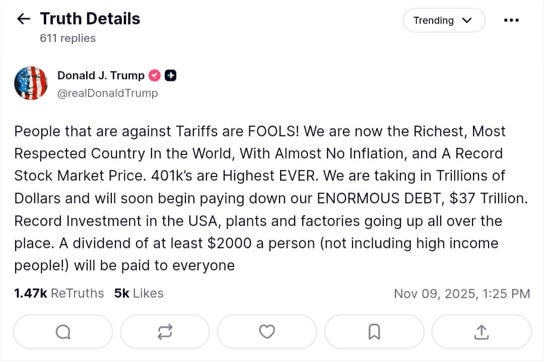 Trump pledges $2000 dividend for everyone, excluding high income people