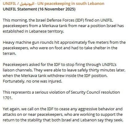 UNIFIL accuses IDF of firing near UN patrol in southern Lebanon