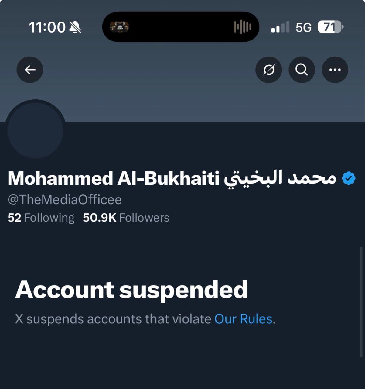 X suspends accounts of senior Houthi officials Yahya Saree and Mohammed al-Bukhaiti
