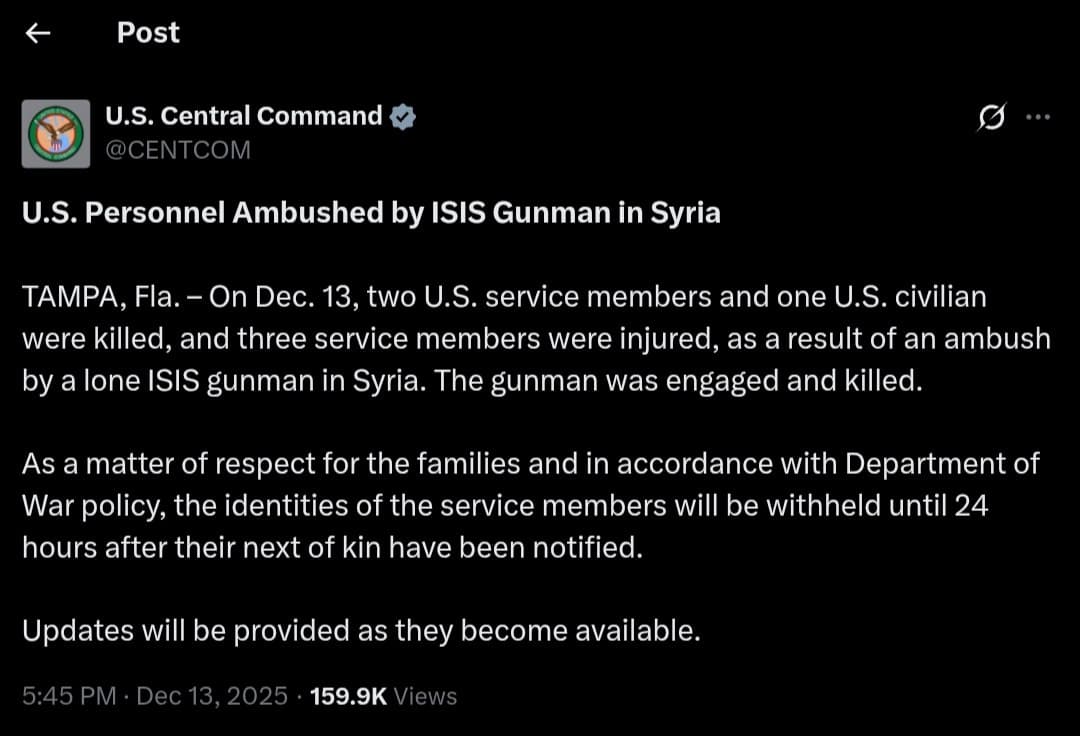 Featured image for: Two U.S. service members and one civilian killed in ISIS ambush in Syria Two U.S. service members and one civilian killed in ISIS ambush in Syria