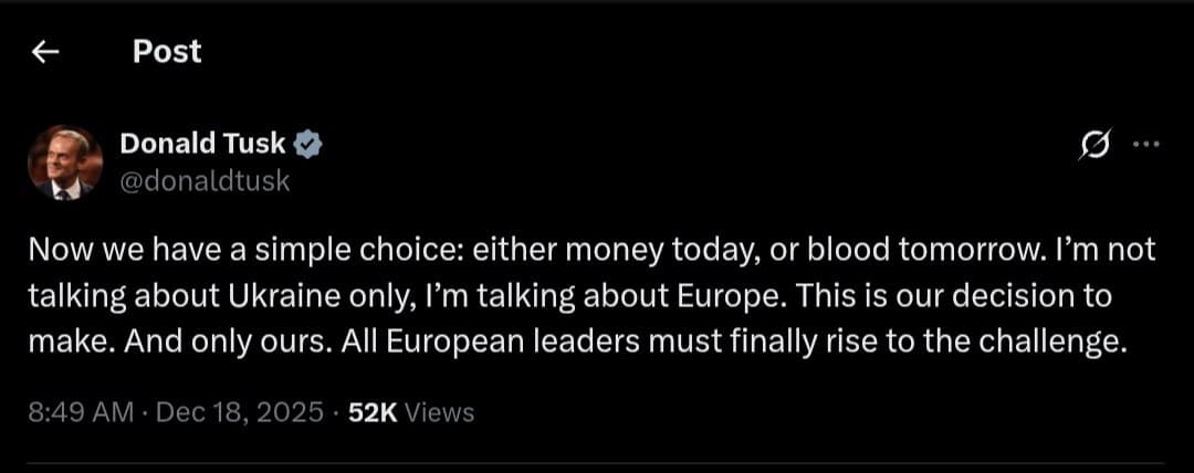 Featured image for: Polish Prime Minister Donald Tusk urges European leaders to choose money or blood Polish Prime Minister Donald Tusk urges European leaders to choose money or blood