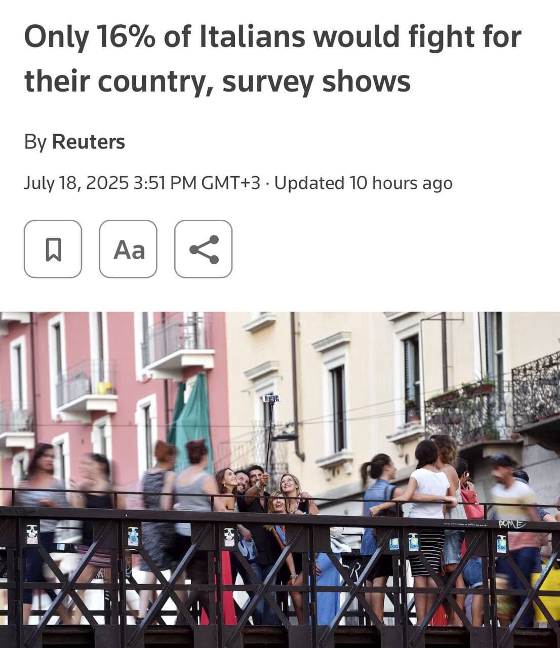 Featured image for: Poll Reveals Disturbing Divide: Most Italians Reject War, Demand Peace Over Conflict! Poll Reveals Disturbing Divide: Most Italians Reject War, Demand Peace Over Conflict!