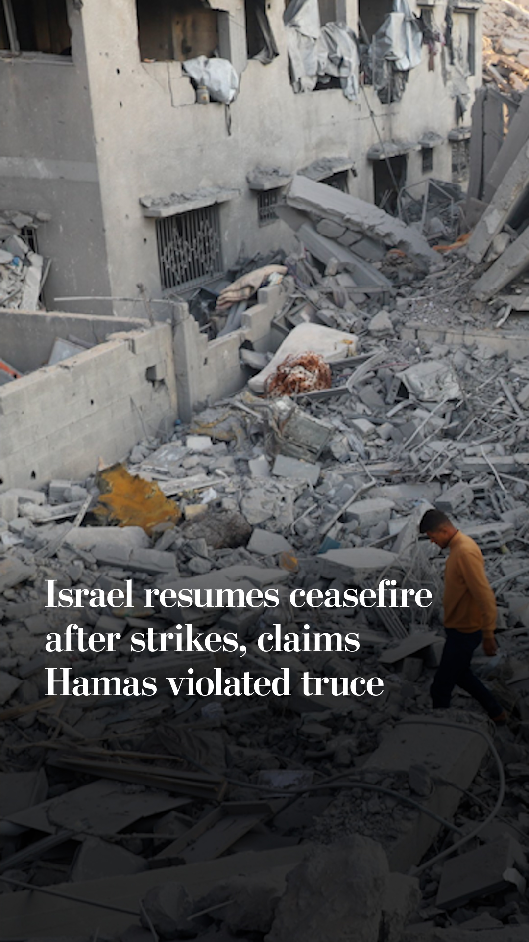 Image for Israel resumes ceasefire in Gaza after 14 hours of airstrikes