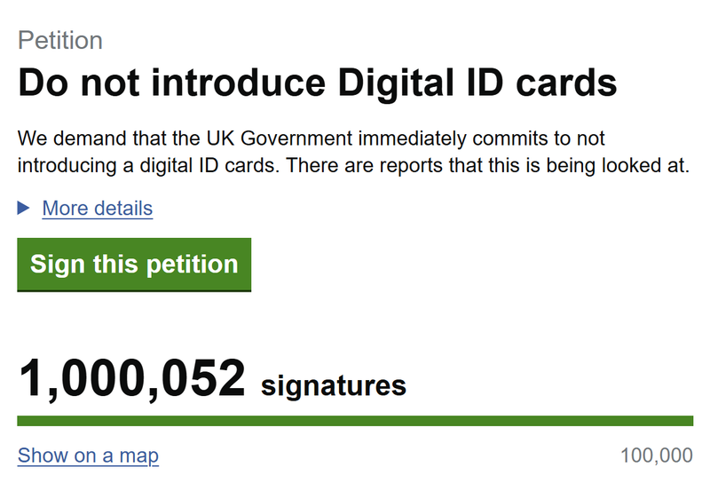 Nearly two million people sign petition against digital ID cards in UK