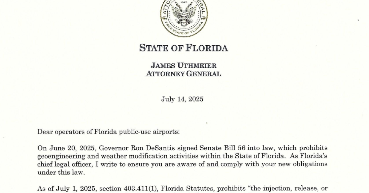 Florida airports closed to all weather modification and geoengineering activities