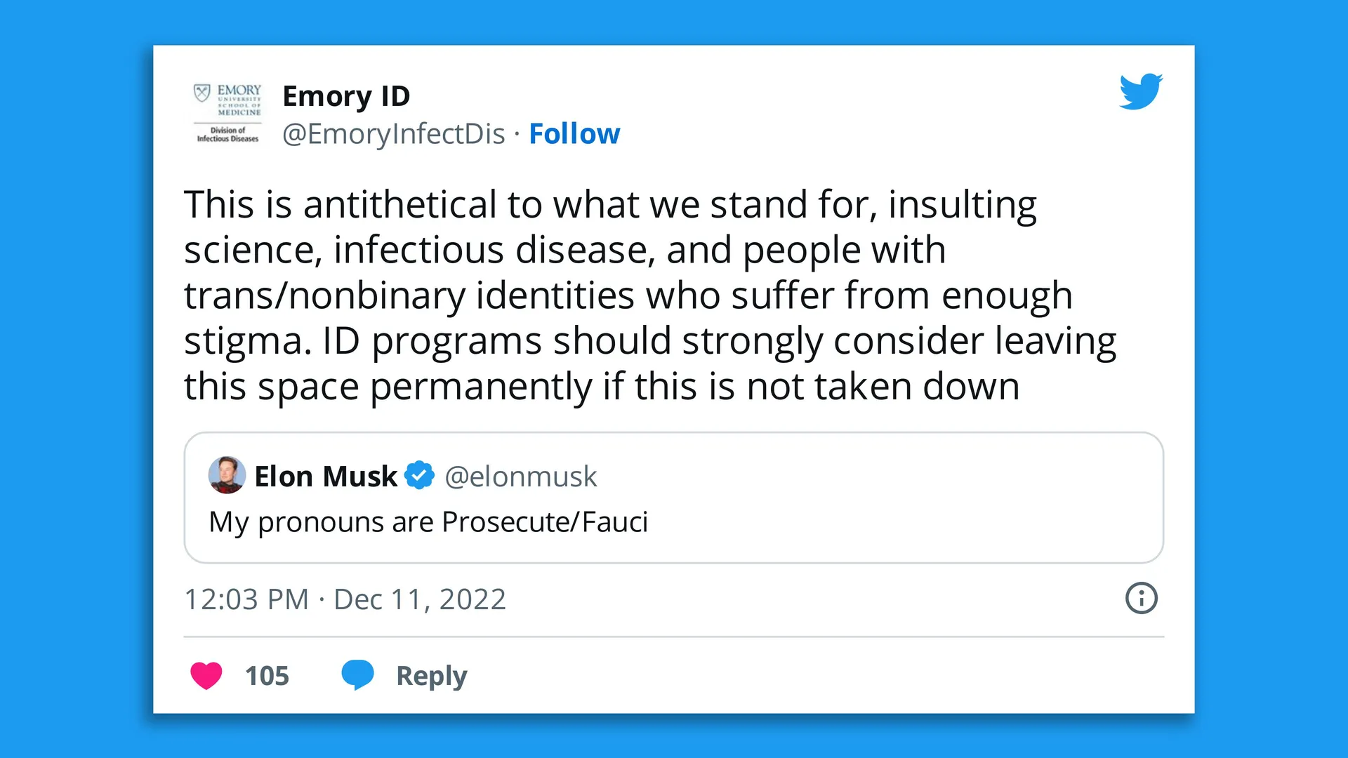 Musk's Fauci tweet angers medical Twitter