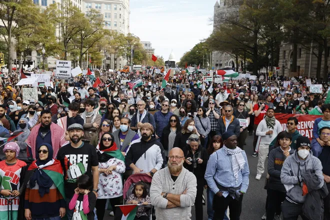 Demonstrators protest for Palestinian rights in Washington DC