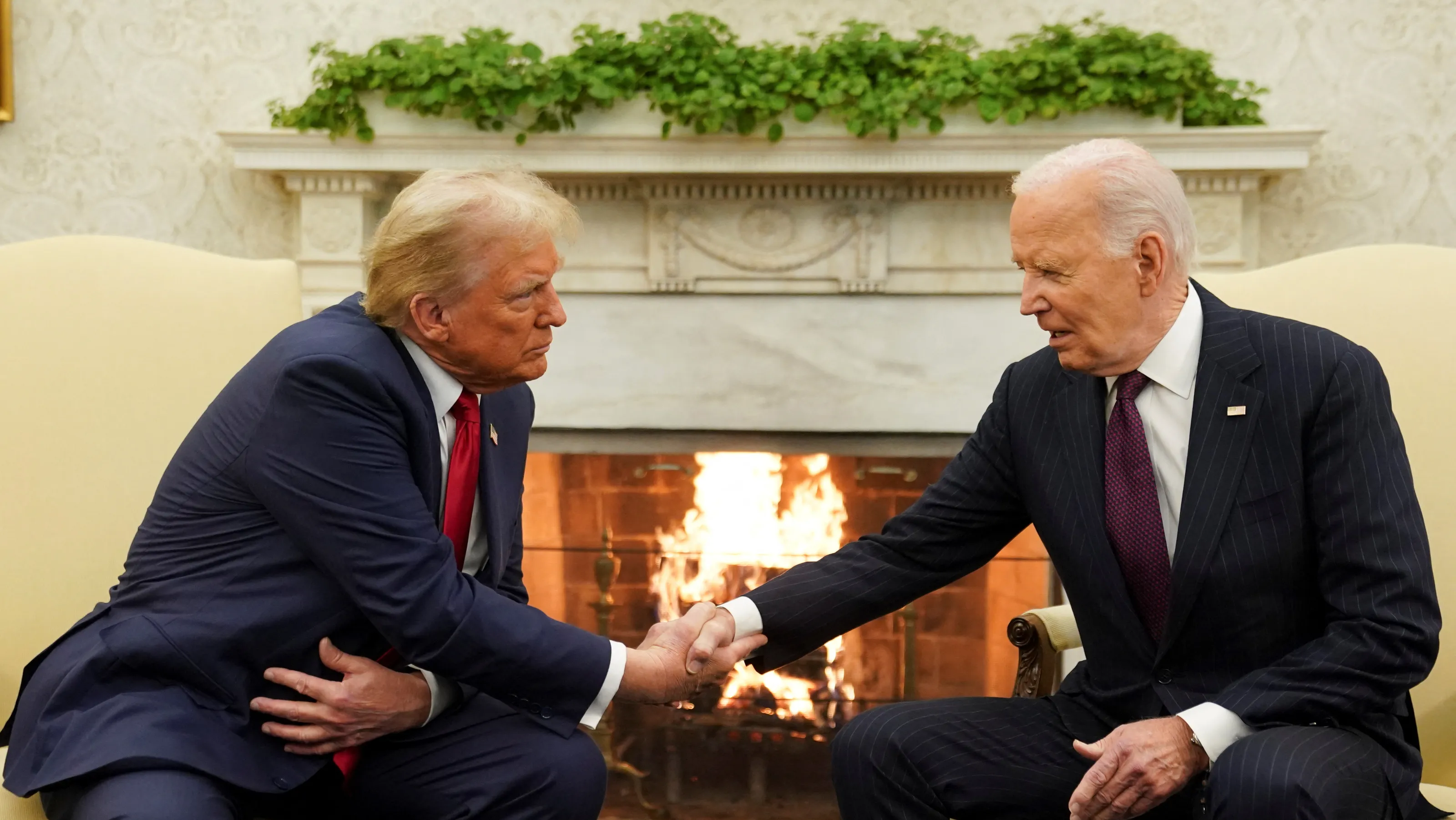 Trump says 'It's a nice world today' in White House meeting with Biden